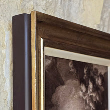 Load image into Gallery viewer, early-mono-chrome-religious-painting-manner-of-francesco-vanni-depict-vision-francesco-di-of-paola-portrays-figure-religious-habit-arms-out-stretched-palms-upwards-reverence-heavenly-host-candle-bright-light-reflecting-faces-putti-baroque-counter-reformation-period-16th-17th-18th-sienese-siena-school-preparatory-work-grand-painting-atmospheric-scene. The painting-good-condition-re-lined-conservation-work-bespoke-parcel-gilt-frame-for-sale-stow-on-the-wold-cotswolds-damon-blandford-antiques