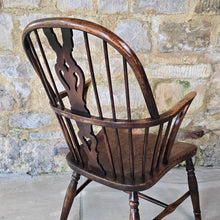 Load image into Gallery viewer, well-proportioned-hoop-stick-high-back-windsor-armchair-constructed-ash-saddled-elm-seat-central-shaped-splat-pierced-decoration-arm-bow-concave-shape-underarm-supports-turned-legs-H-shape-stretcher-comfortable-good-colour-buckinghamshire-lincolnshire-english-circa-1790-1800-1810-1820-for-sale-damon-blandford-antiques-stow-on-the-wold-cotswolds-antique-regional-provincial-furniture-seating
