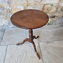 Load image into Gallery viewer, Good-tilt-top-pedestal-table-single-plank-top-tri-form-base-particularly-nice-ring-turned-column-constructed-in-ash-provincial-stylistically-regency-1830-small-size-delightful-table-lamp-stand-sofa-side-drinks-table-elegant-design-light-colour-contemporary-traditional-setting-english-circa-for-sale-damon-blandford-antiques-stow-on-the-wold-cotswolds-antique-furniture