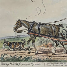 Load image into Gallery viewer, fine-social-satire-print-etching-by-james-gillray-published-1805-h-humphrey-27-st-james-street-london-slender-cockney-corpulent-wife-emaciated-horse-carriage-dog-bone-hand-coloured-excellent-condition-colour-ebonised-gilt-frame-for-sale-damon-blandford-antiques-stow-on-the-wold-cotswolds