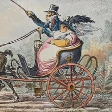 Load image into Gallery viewer, fine-social-satire-print-etching-by-james-gillray-published-1805-h-humphrey-27-st-james-street-london-slender-cockney-corpulent-wife-emaciated-horse-carriage-dog-bone-hand-coloured-excellent-condition-colour-ebonised-gilt-frame-for-sale-damon-blandford-antiques-stow-on-the-wold-cotswolds