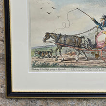 Load image into Gallery viewer, fine-social-satire-print-etching-by-james-gillray-published-1805-h-humphrey-27-st-james-street-london-slender-cockney-corpulent-wife-emaciated-horse-carriage-dog-bone-hand-coloured-excellent-condition-colour-ebonised-gilt-frame-for-sale-damon-blandford-antiques-stow-on-the-wold-cotswolds