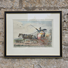 Load image into Gallery viewer, fine-social-satire-print-etching-by-james-gillray-published-1805-h-humphrey-27-st-james-street-london-slender-cockney-corpulent-wife-emaciated-horse-carriage-dog-bone-hand-coloured-excellent-condition-colour-ebonised-gilt-frame-for-sale-damon-blandford-antiques-stow-on-the-wold-cotswolds