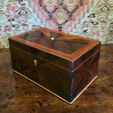 Load image into Gallery viewer, really-attractive-inlaid-19th-century-specimen-wood-box-banded-sunburst-design-bone-escutcheon-velvet-lined-trinket-box-excellent-condition-for-sale-damon-blandford-antiques-stow-on-the-wold-cotswolds