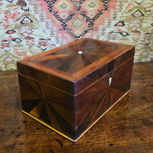 Load image into Gallery viewer, really-attractive-inlaid-19th-century-specimen-wood-box-banded-sunburst-design-bone-escutcheon-velvet-lined-trinket-box-excellent-condition-for-sale-damon-blandford-antiques-stow-on-the-wold-cotswolds