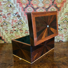 Load image into Gallery viewer, really-attractive-inlaid-19th-century-specimen-wood-box-banded-sunburst-design-bone-escutcheon-velvet-lined-trinket-box-excellent-condition-for-sale-damon-blandford-antiques-stow-on-the-wold-cotswolds