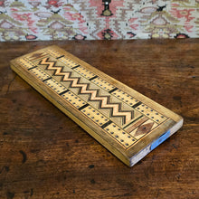 Load image into Gallery viewer, game-cards-cribbage-very-nicely-inlaid-antique-cribbage-board-all-four-pegs-chevron-design through the central-attractive-excellent-present-english-circa-1900-for-sale-damon-blandford-antiques-stow-on-the-wold-cotswolds