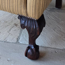 Load image into Gallery viewer, Fine-quality-georgian-wing-back-armchair-excellent proportions-scrolled-arms-well-carved-ball-and-claw-feet-very-comfortable-generous-proportions-feather-cushion-newly-re-upholstered-high-quality-fabric-elegant-magnificent-traditional-contemporary-setting-interior-design-for-sale-damon-blandford-antiques-stow-on-the-wold-cotswolds-seating-fabric