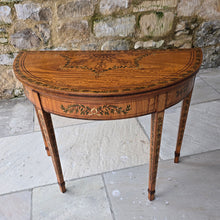Load image into Gallery viewer, Fine C19th Adam Style Painted Satin Wood Demi Lune Games Table