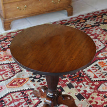 Load image into Gallery viewer, fine-quality-tripod-table-circular-top-single-plank-mahogany-top-raised-on-turned-reeded-baluster-shaped-support-tripod-base-well-selected-dense-timbers-crisply-carved-incredibly-stable-wine-lamp-table-for-sale-damon-blandford-antiques-stroud-stow-on-the-wold-cotswolds-gloucestershire-side-wine-lamp-table-interior-decoration-design