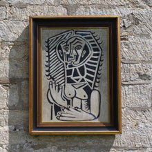 Load image into Gallery viewer, very-well-executed-painting-manner-of-pablo-picasso-same-mid-century-period-monochromatic-oil-on-board-bears-close-resemblance-L'Egyptienne-painting-lover-francoise-gilot-sitter-depicted-frontal-profile-positions-simultaneously-skilled-confident-hand-unsigned-mounted-good-quality-parcel-gilt-frame-circa-1950's-for-sale-wall-art-damon-blandford-antiques-vintage-fine-art-france-spanish-black-white