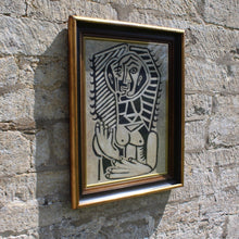 Load image into Gallery viewer, very-well-executed-painting-manner-of-pablo-picasso-same-mid-century-period-monochromatic-oil-on-board-bears-close-resemblance-L'Egyptienne-painting-lover-francoise-gilot-sitter-depicted-frontal-profile-positions-simultaneously-skilled-confident-hand-unsigned-mounted-good-quality-parcel-gilt-frame-circa-1950's-for-sale-wall-art-damon-blandford-antiques-vintage-fine-art-france-spanish-black-white