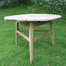 Load image into Gallery viewer, large-late-georgian-pine-cricket-table-scrubbed-top-splayed-tapered-legs-united-by-stretchers-unusually-large-size-good-kitchen-table-informal-dinning-table-three-people-attractive-rustic-table-good-solid-condition-english-welsh-circa-1830-for-sale-damon-blandford-antiques-stroud-stow-on-the-wold-country-interior-design