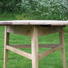 Load image into Gallery viewer, large-late-georgian-pine-cricket-table-scrubbed-top-splayed-tapered-legs-united-by-stretchers-unusually-large-size-good-kitchen-table-informal-dinning-table-three-people-attractive-rustic-table-good-solid-condition-english-welsh-circa-1830-for-sale-damon-blandford-antiques-stroud-stow-on-the-wold-country-interior-design