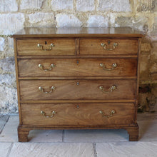 Load image into Gallery viewer, really-attractive-late-18th-century-sun-bleached-mahogany-chest-drawers-top-moulded-edge-two-short-three-long-graduated-drawers-pine-linings-cock-beading-original-brass-swan-neck-handles-bracket-feet-wonderful-straw-colour-fabulous-patina-patination-aesthetically-beautiful-furniture-light-colour-storage-space-decorative-appeal-english-circa-1790-for-sale-damon-blandford-antiques-stow-on-the-wold-cotswolds-stroud-gloucestershire-interior-design