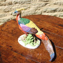 Load image into Gallery viewer, superb-porcelain-pheasant-1:2-scale-modelled-on-mature-golden-pheasant-alert-upright-natural-pose-beautifully-painted-porcelain-mottled-tail-feathers-particularly-well-painted-marked-to-underside-base-letter-M-possibly-KPM Berlin-germany-for-sale-damon-blandford-antiques-stroud-stow-on-the-wold-cotswolds-interior-decoration-ceramic-pottery