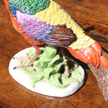 Load image into Gallery viewer, superb-porcelain-pheasant-1:2-scale-modelled-on-mature-golden-pheasant-alert-upright-natural-pose-beautifully-painted-porcelain-mottled-tail-feathers-particularly-well-painted-marked-to-underside-base-letter-M-possibly-KPM Berlin-germany-for-sale-damon-blandford-antiques-stroud-stow-on-the-wold-cotswolds-interior-decoration-ceramic-pottery