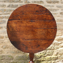 Load image into Gallery viewer, good-colour-18th-century-George-III -tripod-table-constructed-oak-circular-three-plank-top-bird-cage-mechanism-rotate-tilt-vertical-position-storage-baluster-shaped-column-cabriole-legs-strengthened-original-wrought-iron bracket-underside-really-attractive-well-proportioned-provincial-tripod-table-very-stable-fully-functional-english-circa-1780-for-sale-damon-blandford-antiques-stow-on-the-wold-cotswolds-early-oak-furniture-interion-design-home-wine-occasional