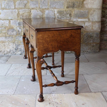 Load image into Gallery viewer, very-fine-quality-queen-anne-revival-serving-console-table-by-hamptons-pall-mall-london-beautifully-figured-pollard-oak-top-with-moulded-edge-drawers-brass-drop-handles-shaped-frieze-particularly-attractive-eight-crisply-carved-cabriole-legs-hoof-feet-united-by-turned-stretches-stylish-london-cabinet-makers-excellent-condition-wonderful-colour-console-sofa-table-tremendous-traditional-contemporary-settings-english-circa-1900-for-sale-damon-blandford-antiques-stow-on-the-wold-furniature-interior