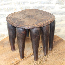 Load image into Gallery viewer, good-late-c19th-early-c20th-tribal-nupe-stool-elephant-table-carved-single-piece-hardwood-top-decorated-geometric-design-ten-shaped-legs-traditionally-made-nupe-people-central-nigeria-gift-grooms-to-brides-highly-decorative-tribal-art-for-sale-side-table-private-collection-damon-blandford-antiques-stow-on-the-wold-cotswolds-interiors