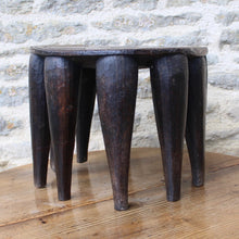 Load image into Gallery viewer, good-late-c19th-early-c20th-tribal-nupe-stool-elephant-table-carved-single-piece-hardwood-top-decorated-geometric-design-ten-shaped-legs-traditionally-made-nupe-people-central-nigeria-gift-grooms-to-brides-highly-decorative-tribal-art-for-sale-side-table-private-collection-damon-blandford-antiques-stow-on-the-wold-cotswolds-interiors