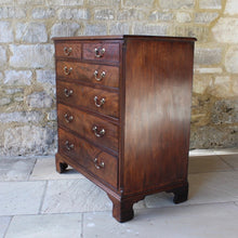 Load image into Gallery viewer, good-quality-C18th-century-mahogany-chest-two-short-over-four-long-graduated-drawers-canted-corners-bracket-feet-lined-in-oak-cock-beading-brass-swan-neck-handles-moulded-top-well-figured-cuts-mahogany-excellent-colour-condition-heavy-large-storage-space-excellent-condition-for-sale-damon-blandford-antiques-country-elegant-stroud-stow-on-the-wold-cotswolds-furniture