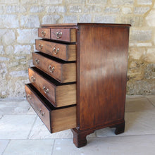 Load image into Gallery viewer, good-quality-C18th-century-mahogany-chest-two-short-over-four-long-graduated-drawers-canted-corners-bracket-feet-lined-in-oak-cock-beading-brass-swan-neck-handles-moulded-top-well-figured-cuts-mahogany-excellent-colour-condition-heavy-large-storage-space-excellent-condition-for-sale-damon-blandford-antiques-country-elegant-stroud-stow-on-the-wold-cotswolds-furniture