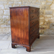 Load image into Gallery viewer, good-quality-C18th-century-mahogany-chest-two-short-over-four-long-graduated-drawers-canted-corners-bracket-feet-lined-in-oak-cock-beading-brass-swan-neck-handles-moulded-top-well-figured-cuts-mahogany-excellent-colour-condition-heavy-large-storage-space-excellent-condition-for-sale-damon-blandford-antiques-country-elegant-stroud-stow-on-the-wold-cotswolds-furniture