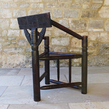 Load image into Gallery viewer, superb-copy-of-the-old-saxon-chair-lord-leycester's-hospital-warwick-engraved-brass-plate-commemoration-warwick-pageant-1906-victorian-chair-maker-john-starkey-excelleot-condition-warwick-carvers-for-sale-damon-blandford-antiques-stroud-stow-on-the-wold