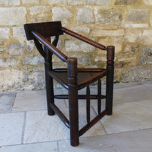 Load image into Gallery viewer, superb-copy-of-the-old-saxon-chair-lord-leycester's-hospital-warwick-engraved-brass-plate-commemoration-warwick-pageant-1906-victorian-chair-maker-john-starkey-excelleot-condition-warwick-carvers-for-sale-damon-blandford-antiques-stroud-stow-on-the-wold