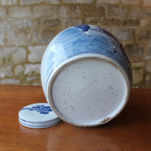 Load image into Gallery viewer, well-decorated-late-C18th-Chinese-blue-and-white-lidded-ginger-jar-deep-foot-decoration-features-child-riding-foo-lion-figures-prunus-branch-blossom-excellent-condition-decorative-asian-art-ceramics-period-contemporary-interior-design-for-sale-stow-on-the-wold-cotswolds-damon-blandford-antiques