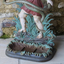Load image into Gallery viewer, original-victorian-cast-iron-stick-umbrella-stand-young-Hercules-snake-greek-mythology-detailed-casting-probably-Colebrookdale-foundry-Shropshire-original-painted-finish-condition-excellent-age-use-for-sale-damon-blandford-antiques-stroud-stow-on-the-wold-cotswolds-interior-hallway-storage-decorative-design