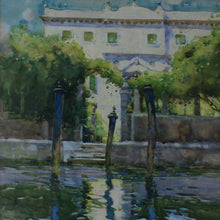 Load image into Gallery viewer, wonderful-water-colour-painting-gertrude-crompton-titled-palazzo-in-venice-signed-bottom-left-grand-venetian-house-canal-water-foreground- -mrs-g-hall-born-west-tanfield-yorkshire-educated-london-studying-art-westminster-school-of-art-paris-kensington-fowey-cornwall-nailsworth-gloucestershire-member-st-ives-society-of-artists-for-sale-wall-art-damon-blandford-antiques-stroud-cotswolds