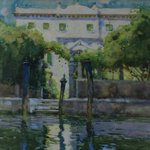 Load image into Gallery viewer, wonderful-water-colour-painting-gertrude-crompton-titled-palazzo-in-venice-signed-bottom-left-grand-venetian-house-canal-water-foreground- -mrs-g-hall-born-west-tanfield-yorkshire-educated-london-studying-art-westminster-school-of-art-paris-kensington-fowey-cornwall-nailsworth-gloucestershire-member-st-ives-society-of-artists-for-sale-wall-art-damon-blandford-antiques-stroud-cotswolds
