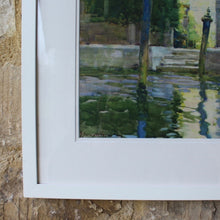 Load image into Gallery viewer, exhibited-royal-institute-of-painters-in-watercolours-paris-salon-society-of-women-artists-st-ives-society-of-artists-goupil-gallery-international-society-of-sculpters-painters-and-gravers-steps-gate-pillars-lush-green-foliage-mooring-pillars-mid-ground-shaped-cornice-blue-sky-use-of-colour-and-light-superb-bathed-in-light-reflecting-façade-contrast-shadowed-evokes-strong-desire