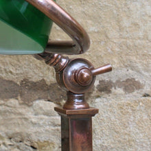 Load image into Gallery viewer, exceptional-high-quality-early-20th-century-bankers-desk-lamp-bronze-square-stepped-plinth-base-classical-column-shaped-support-adjustable-head-green-glass-shade-stunning-lamp-noticeably-heavier-condition-cleaned-re-wired-for-sale-damon-blandford-antiques-cotswolds