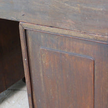 Load image into Gallery viewer, good-19th-century-anglo-chinese-campaign-desk-excellent-colour-hard-wood-teak-compact-heavier-green-leather-skiver-tooled-gilt-decoration-moulded-top-drawers-pedestals-cut-line-mould-fitted-brass-campaign-handles-paneled-back-raised-field-chinese-form-bun-feet-excellent-condition-patina-superb-incredibly-useful-compact-desk-for-sale-damon-blandford-antiques-stow-on-the-wold-cotswolds-home-office-working