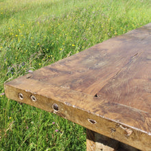 Load image into Gallery viewer, exceptionally-good-18th-century-french-refectory-table-oak-well-figured-single-plank-top-breadboard-ends-blacksmith-forged-iron-nails-trestle-style-supports-particularly-attractive-hand-carved-spiral-details-supports-united-by-deep-reeded-stretcher-wonderful-dinning-preparation-console-table-contemporary-or-period-setting-for-sale-damon-blandford-antiques-cotswolds