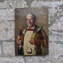 Load image into Gallery viewer, wonderful-19th-century-oil-on-canvas-painting-florentine-artist-rodolfo-agresti-signed-hotelier-traditional-straw-covered-bottles-wine-oil-lamp-keys-facial-features-characterful-particularly-well-painted-rugged-appearance-lack teeth-softness-brightness-eyes-evoking-feelings-warmth-wall-art-for-sale-damon-blandford-antiques-stroud-cotswolds