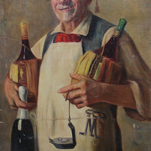 Load image into Gallery viewer, wonderful-19th-century-oil-on-canvas-painting-florentine-artist-rodolfo-agresti-signed-hotelier-traditional-straw-covered-bottles-wine-oil-lamp-keys-facial-features-characterful-particularly-well-painted-rugged-appearance-lack teeth-softness-brightness-eyes-evoking-feelings-warmth-wall-art-for-sale-damon-blandford-antiques-stroud-cotswolds