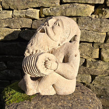 Load image into Gallery viewer, Wonderfully-detailed-carved-limestone-musician-gnome-large-scale-detailed-carving-bearded-gnome-seated-position-head-back-full-song-singing-playing-squeeze-box-concertina-inside-outside-mythical-protector-natural-environment-garden-folklore dating back-english-circa-1900-ornament-for-sale-damon-blandford-antiques-stow-on-the-wold-cotswolds