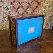 Load image into Gallery viewer, Fine-tunbridge-ware-box-leading-maker-edmund-nye-excellent-original-condition-superb-example-geometric-tumbling-cube-pattern-design-lid-repeating-floral-sprays-patterned-lining-paper-makers-label-underside-great-exhibition-1851-for-sale-damon-blandford-antiques-stow-on-the-wold-cotswolds-inlaid-mico-mosaic