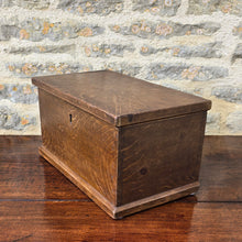 Load image into Gallery viewer, Wonderful-simulated-oak-table-top-chest-excellent-condition-original-faux-bois-scumble-simulating-oak-over-pine-historic-address-underside-lid-significant-interest-attractive-little-storage-chest-excellent-condition-for-sale-damon-blandford-antiques-cotswolds
