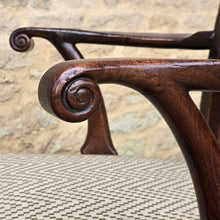 Load image into Gallery viewer, chippendale-period-mid-18th-century-mahogany-open-armchair-collection-of-lady-hambledon-buckinghamshire-fine-quality-chair-good-colour-generous-proportions-excellent-solid-condition-Christie's-sale-english-circa-1750-for-sale-damon-blandford-antiques-hall-chair-cabriole-legs-pad-feet-drop-in-upholstered-seat-stow-on-the-wold