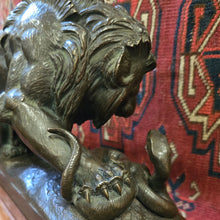 Load image into Gallery viewer, Fine-late-19th-century-patinated-bronze-lion-serpent-after-antoine-louis-barye-1796-1875-original-plaster-model-1832-museum-of-fine-arts-of-lyon-original-bronze-cast-1835-louvre-museum-paris-lion-confronting-crushing-serpent-metaphor-king-louis-philippe's-power-order-excellent-condition-for-sale-damon-blandford-antiques-cotswolds-stow-on-the-wold