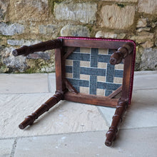 Load image into Gallery viewer, good-quality-early-19th-century-william-IV-mahogany-stool-nicely-turned-legs-re-upholstered-traditional-manner-new-webbing-original-seat-pad-horse-hair-filling-high-quality-velvet-excellet-fully-restored-condition-english-circa-1830s-for-sale-damon-blandford-antiques-stow-on-the-wold-stroud-cotswolds-antique-seating