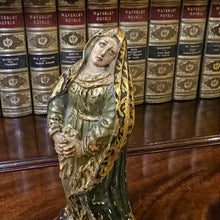 Load image into Gallery viewer, finely-carved-well-decorated-18th-century-Italian-polychrome-figure-our-lady-carved-limewood-detail-hands-feet-face-nicely-decorated-parcel-gilt-glass-eyes-excellent-condition-for-sale-damon-blandford-antiques-stow-on-the-wold-cotswolds