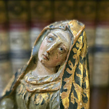 Load image into Gallery viewer, finely-carved-well-decorated-18th-century-Italian-polychrome-figure-our-lady-carved-limewood-detail-hands-feet-face-nicely-decorated-parcel-gilt-glass-eyes-excellent-condition-for-sale-damon-blandford-antiques-stow-on-the-wold-cotswolds