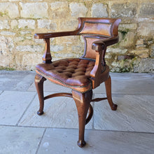 Load image into Gallery viewer, C19th Bow-Backed Leather Armchair Desk Chair