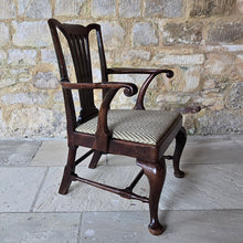 Load image into Gallery viewer, chippendale-period-mid-18th-century-mahogany-open-armchair-collection-of-lady-hambledon-buckinghamshire-fine-quality-chair-good-colour-generous-proportions-excellent-solid-condition-Christie's-sale-english-circa-1750-for-sale-damon-blandford-antiques-hall-chair-cabriole-legs-pad-feet-drop-in-upholstered-seat-stow-on-the-wold